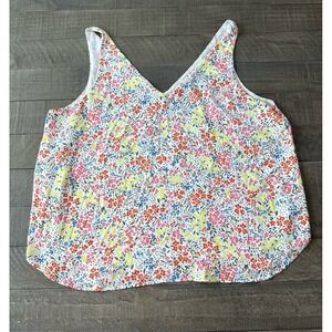 Loft women's White Multicolor Floral Print Tank-top Blouse Size XL